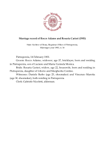 Marriage record of Adamo and Carieri