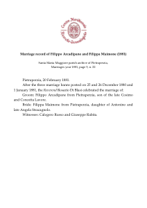 Marriage record of Arcadipane and Maimone