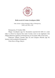 Birth record of Cosimo Arcadipane