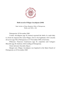 Birth record of Filippo Arcadipane