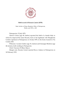 Birth record of Rosaria Carieri