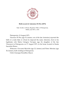 Birth record of Antonino Di Dio