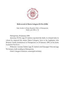 Birth record of Maria Calogera Di Dio