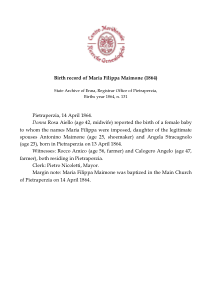 Birth record of Maria Filippa Maimone