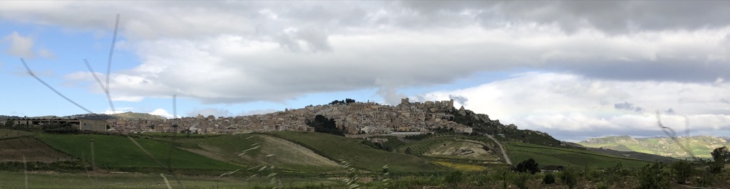 Panoramic view of Pietraperzia, a hilltop town in the Province of Enna, Sicily