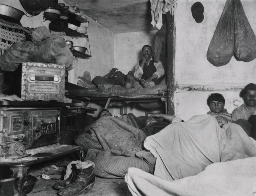 Lodgers in a crowded Bayard Street tenement, photographed by Jacob Riis, circa 1890